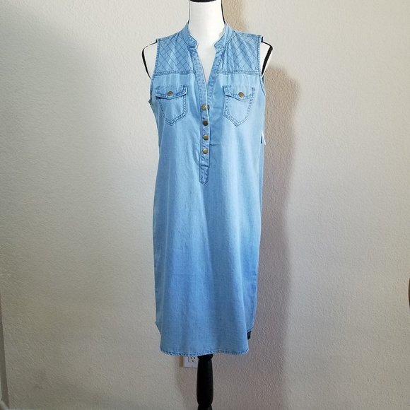 New York & Company Denim Dress Womens Small Sleeveless Blue Jean Light Washed - Picture 9 of 9